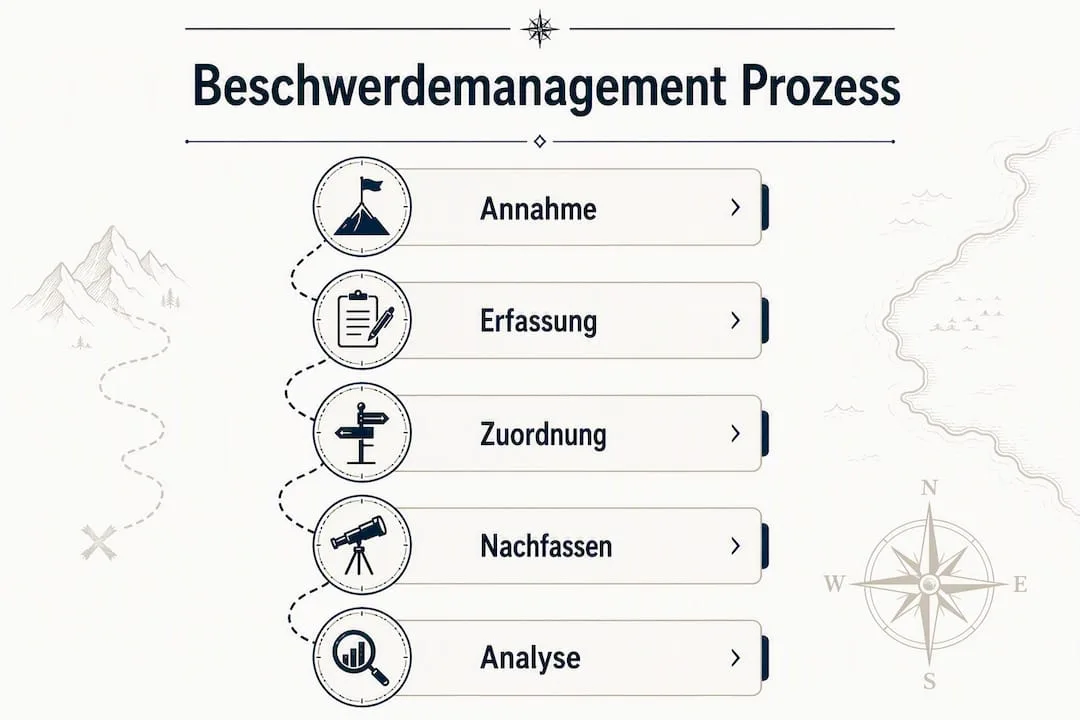 Übersichtsgrafik: Die fünf wichtigsten Schritte im Umgang mit Kundenbeschwerden