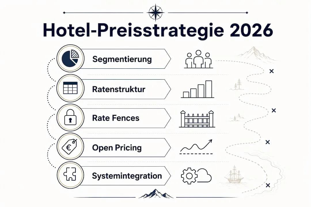 Übersichtsgrafik: Die wichtigsten Elemente einer erfolgreichen Preisstrategie im Hotelgewerbe